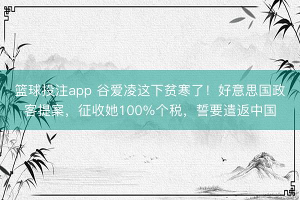 篮球投注app 谷爱凌这下贫寒了!好意思国政客提案,征收她100%个税,誓要遣返中国